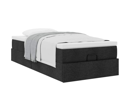 Estructura de cama otomana con colchón tela negra 80x200cm