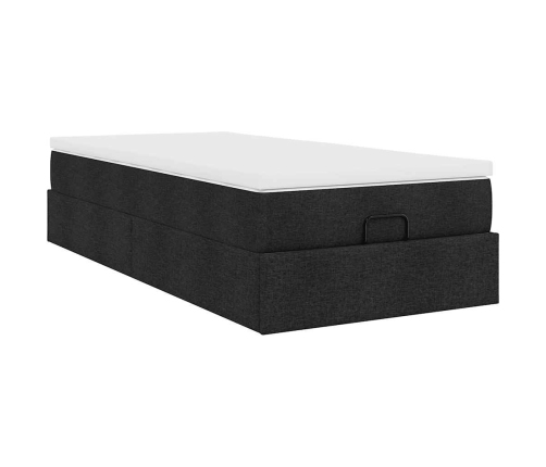 Estructura de cama otomana con colchón tela negra 80x200cm