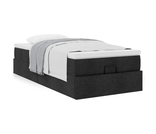 Estructura de cama otomana con colchón tela negra 80x200cm