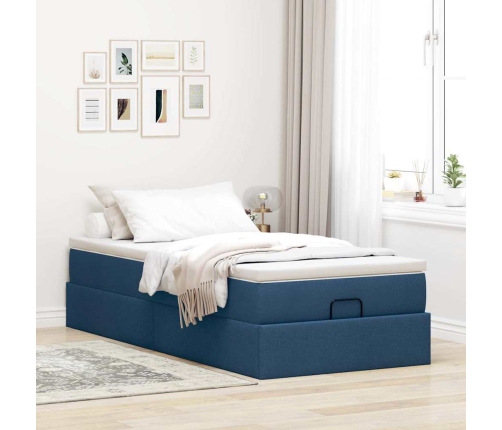 Estructura de cama otomana con colchón tela azul 90x190 cm