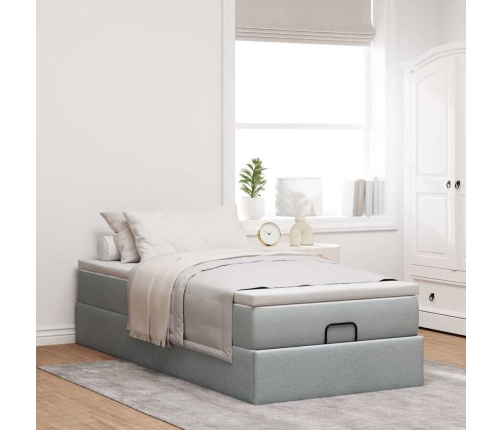 Estructura cama otomana con colchón tela gris claro 100x200cm
