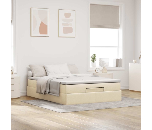 Estructura de cama otomana con colchón tela crema 140x190cm