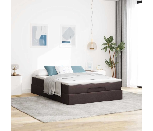Estructura cama otomana colchón tela marrón oscuro 140x200cm
