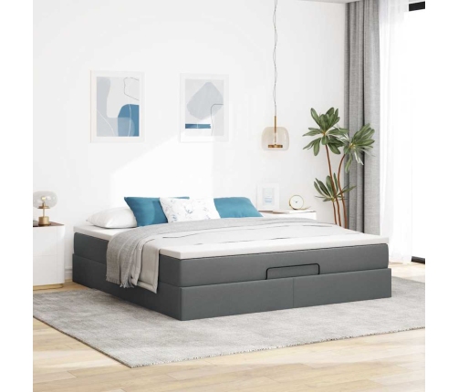 Estructura cama otomana colchón tela gris oscuro 160x200 cm