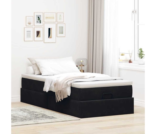 Estructura cama otomana colchón terciopelo negra 80x200cm
