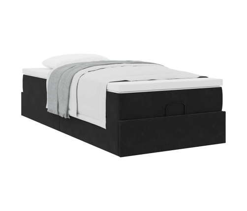 Estructura cama otomana colchón terciopelo negra 80x200cm