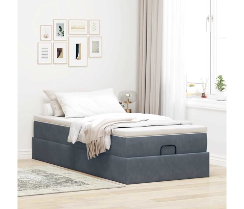 Estructura cama otomana colchón terciopelo gris oscuro 90x190cm