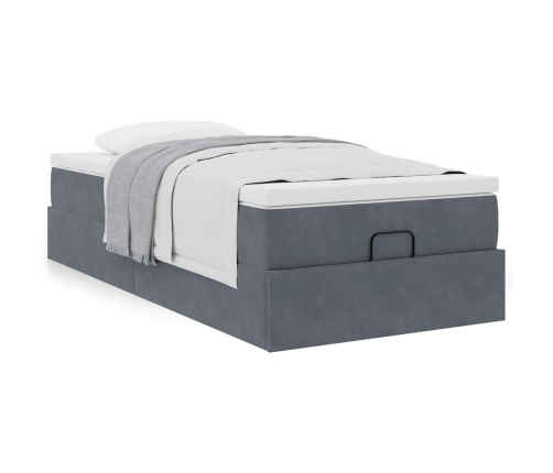 Estructura cama otomana colchón terciopelo gris oscuro 90x190cm