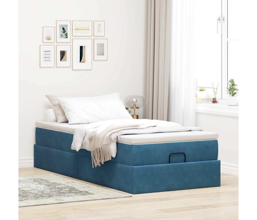 Estructura de cama otomana con colchón terciopelo azul oscuro