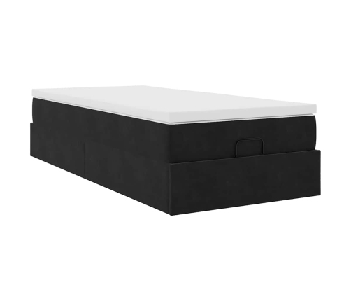 Estructura cama otomana colchón terciopelo negro 90x200 cm