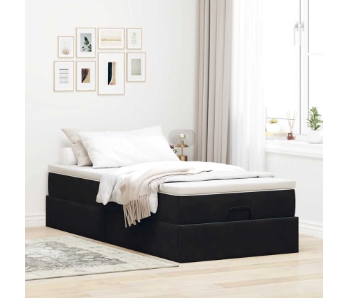 Estructura cama otomana colchón terciopelo negro 90x200 cm