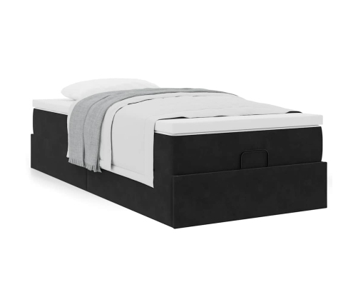Estructura cama otomana colchón terciopelo negro 90x200 cm