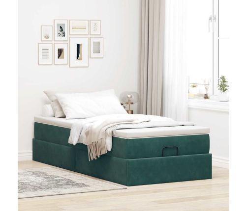 Estructura de cama otomana con colchón terciopelo verde oscuro