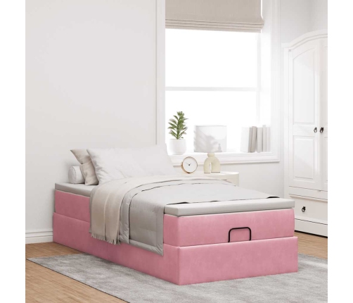 Estructura de cama otomana colchón terciopelo rosa 90x200cm