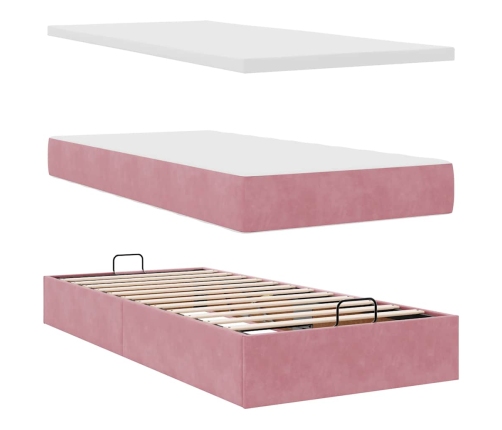 Estructura de cama otomana colchón terciopelo rosa 90x200cm