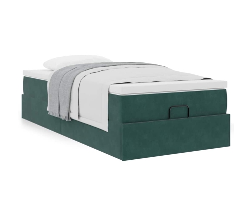 Estructura de cama otomana con colchón terciopelo verde oscuro