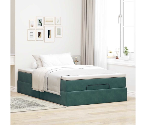 Cama otomana con colchón 120x190 cm terciopelo verde oscuro