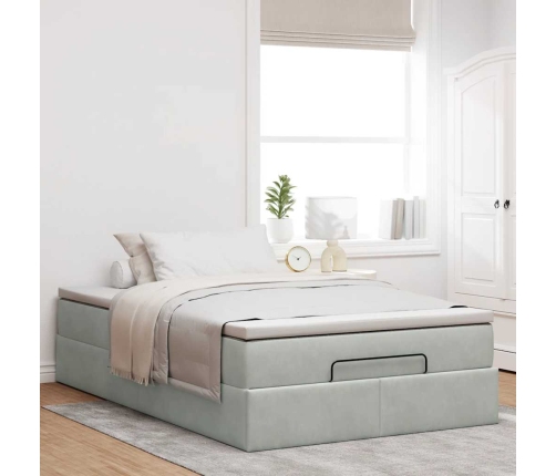 Estructura cama otomana colchón terciopelo gris claro 120x200cm