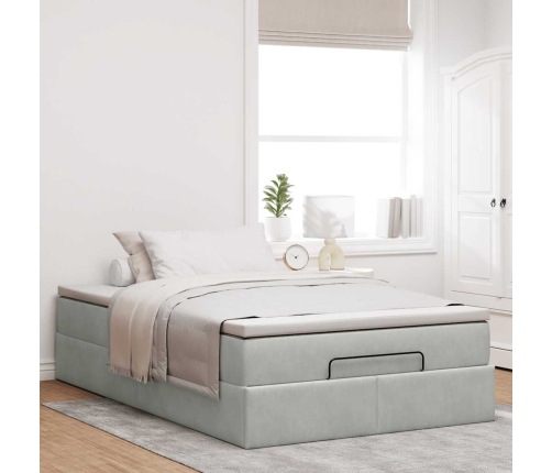 Estructura cama otomana colchón terciopelo gris claro 120x200cm