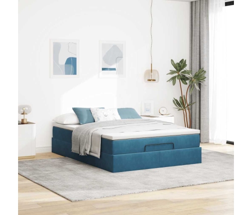 Estructura de cama otomana con colchón terciopelo azul oscuro