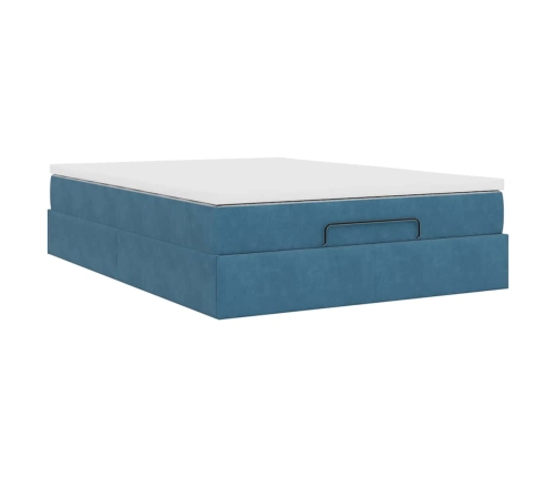 Estructura de cama otomana con colchón terciopelo azul oscuro