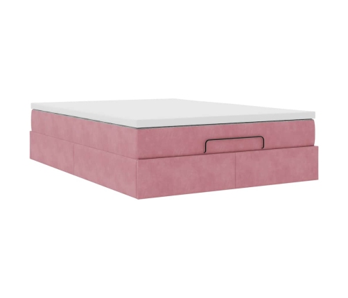 Estructura cama otomana con colchón terciopelo rosa 140x190 cm