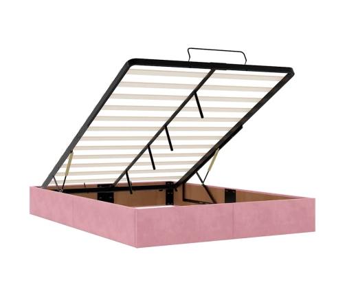 Estructura cama otomana con colchón terciopelo rosa 140x190 cm