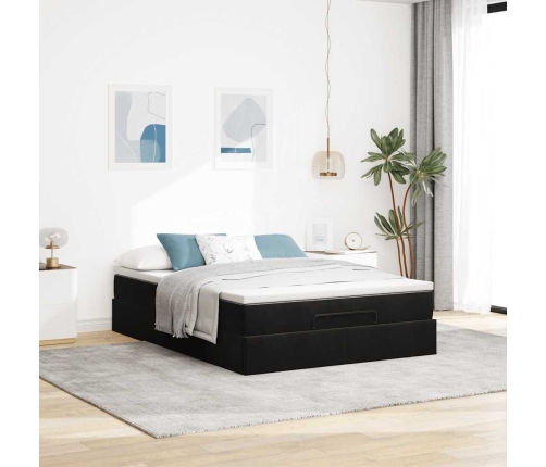 Estructura cama otomana colchón terciopelo negro 140x200cm