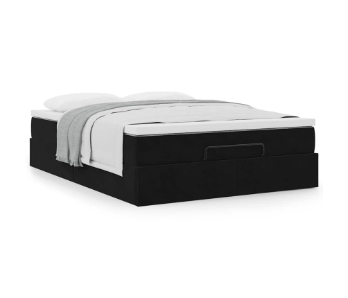 Estructura cama otomana colchón terciopelo negro 140x200cm