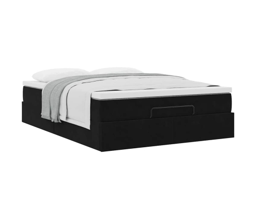 Estructura cama otomana colchón terciopelo negro 140x200cm