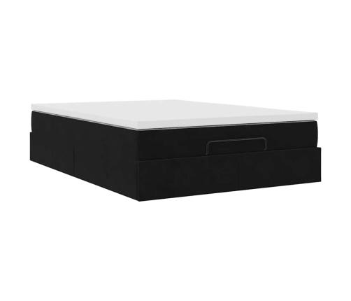 Estructura cama otomana colchón terciopelo negro 140x200cm