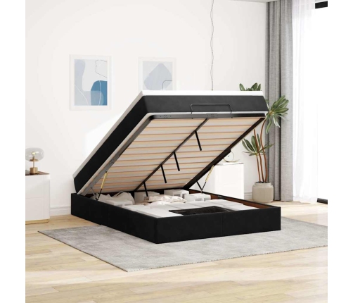 Estructura cama otomana colchón terciopelo negro 140x200cm
