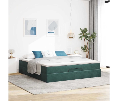 Estructura de cama otomana con colchón verde oscuro 180x200 cm