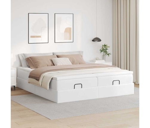Estructura de cama otomana con colchones cuero sintético blanco