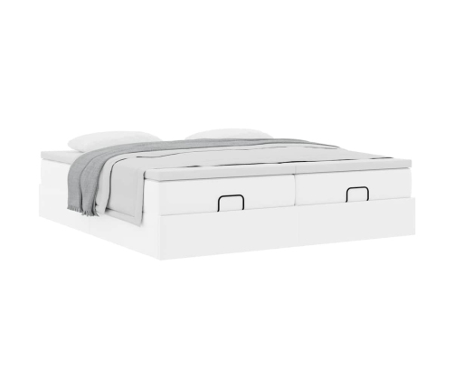 Estructura de cama otomana con colchones cuero sintético blanco
