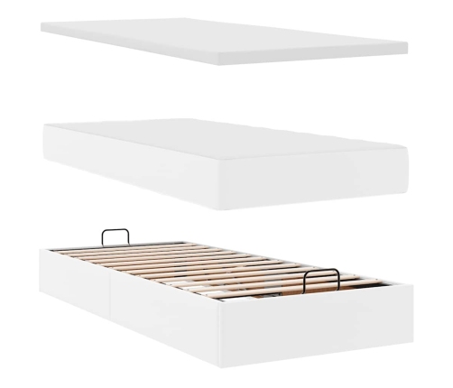 Estructura de cama otomana con colchones cuero sintético blanco