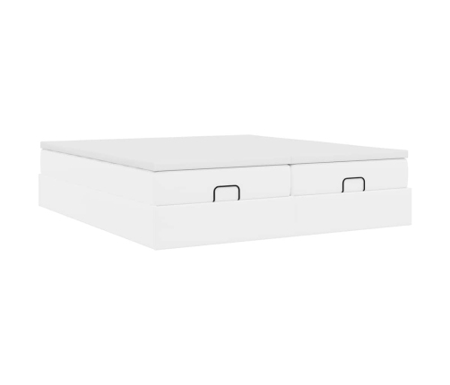 Estructura de cama otomana con colchones cuero sintético blanco