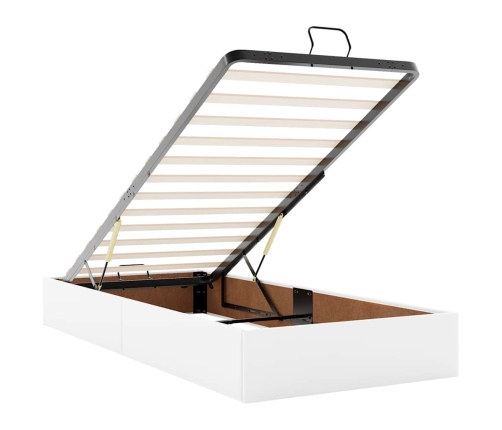 Estructura de cama otomana con colchones cuero sintético blanco