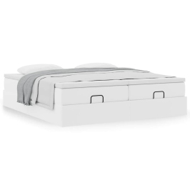 Estructura de cama otomana con colchones cuero sintético blanco