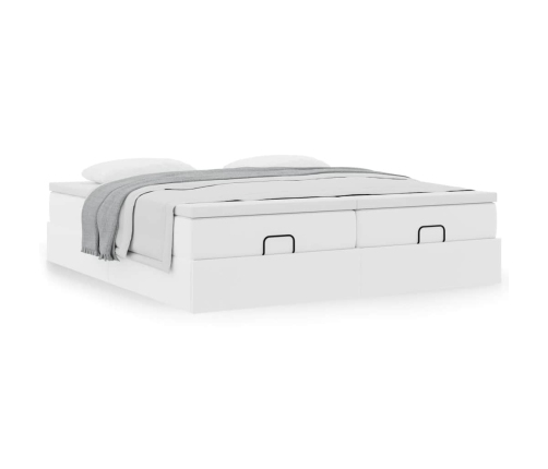Estructura de cama otomana con colchones cuero sintético blanco