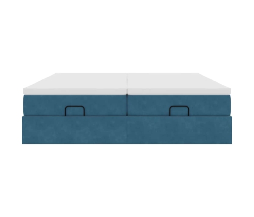 Estructura de cama otomana colchones terciopelo azul oscuro