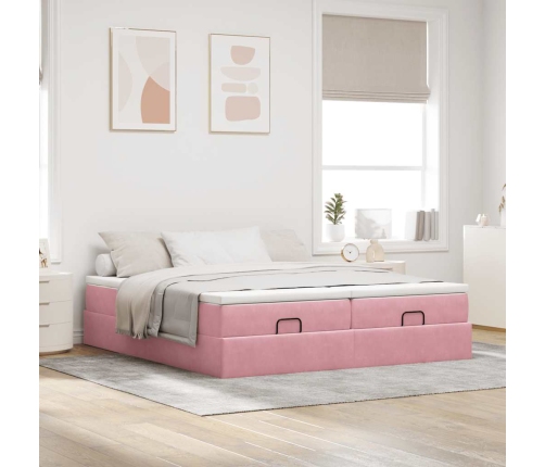 Estructura de cama otomana colchones terciopelo rosa 160x200cm