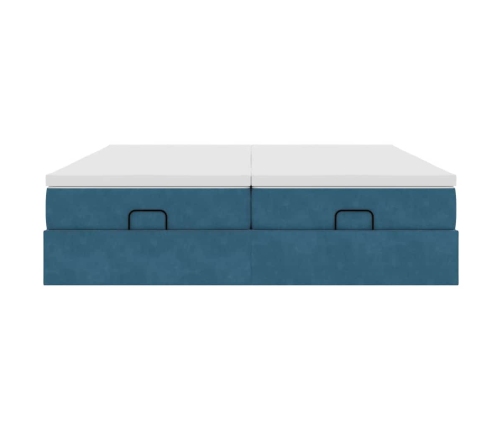 Estructura de cama otomana colchones terciopelo azul oscuro
