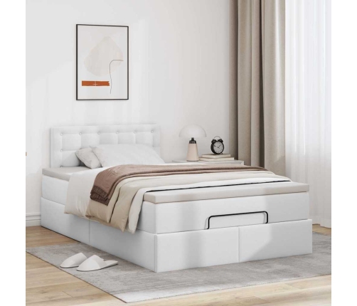 Estructura cama otomana colchón cuero sintético blanco