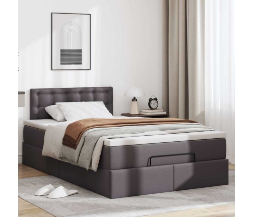 Estructura cama otomana colchón gris 120x190 cm cuero sintético