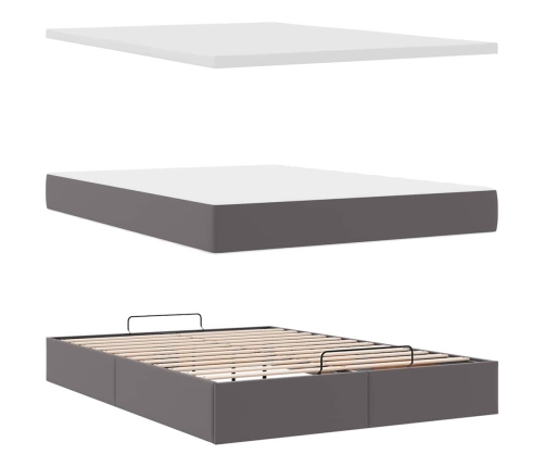 Estructura cama otomana colchón gris 140x190cm cuero sintético