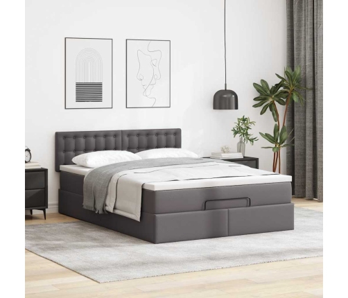 Estructura cama otomana colchón gris 140x190cm cuero sintético