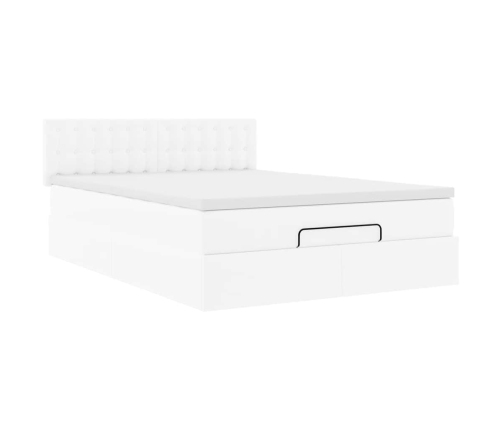 Estructura cama otomana colchón cuero sintético blanco