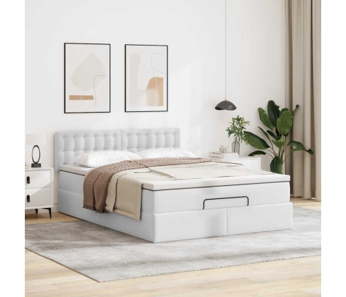 Estructura cama otomana colchón cuero sintético blanco