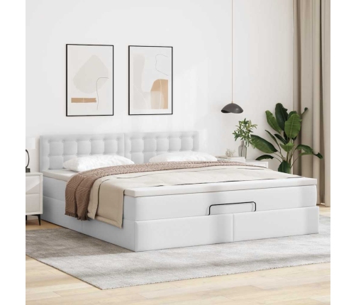 Estructura cama otomana colchón cuero sintético blanco